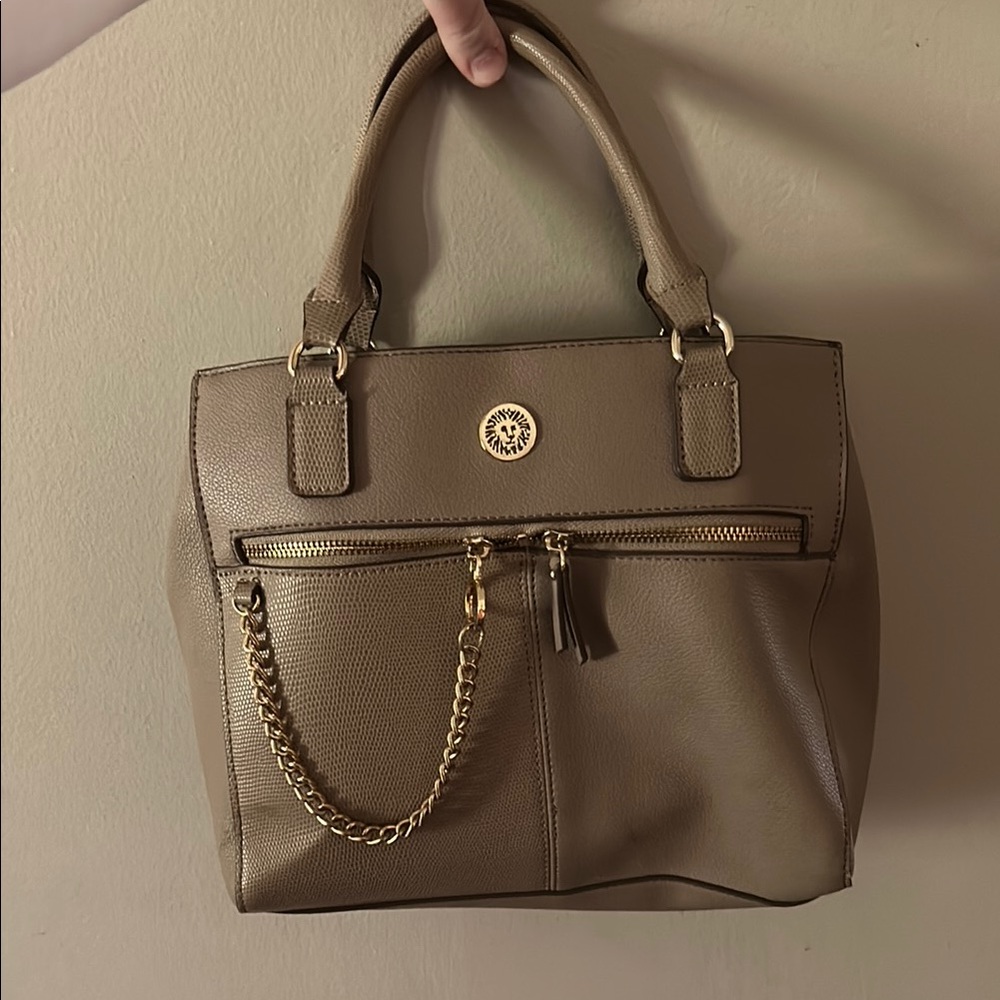 Anne Klein Tan Satchel with Gold Accents
